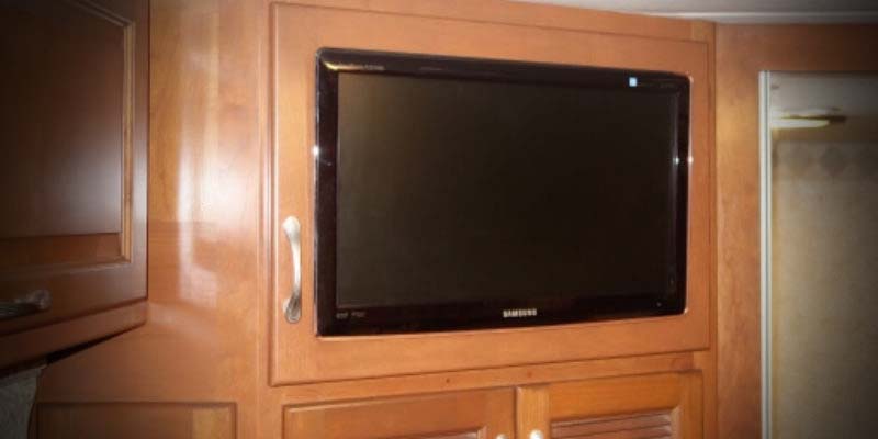 RV bedroom mounted TV cabinet