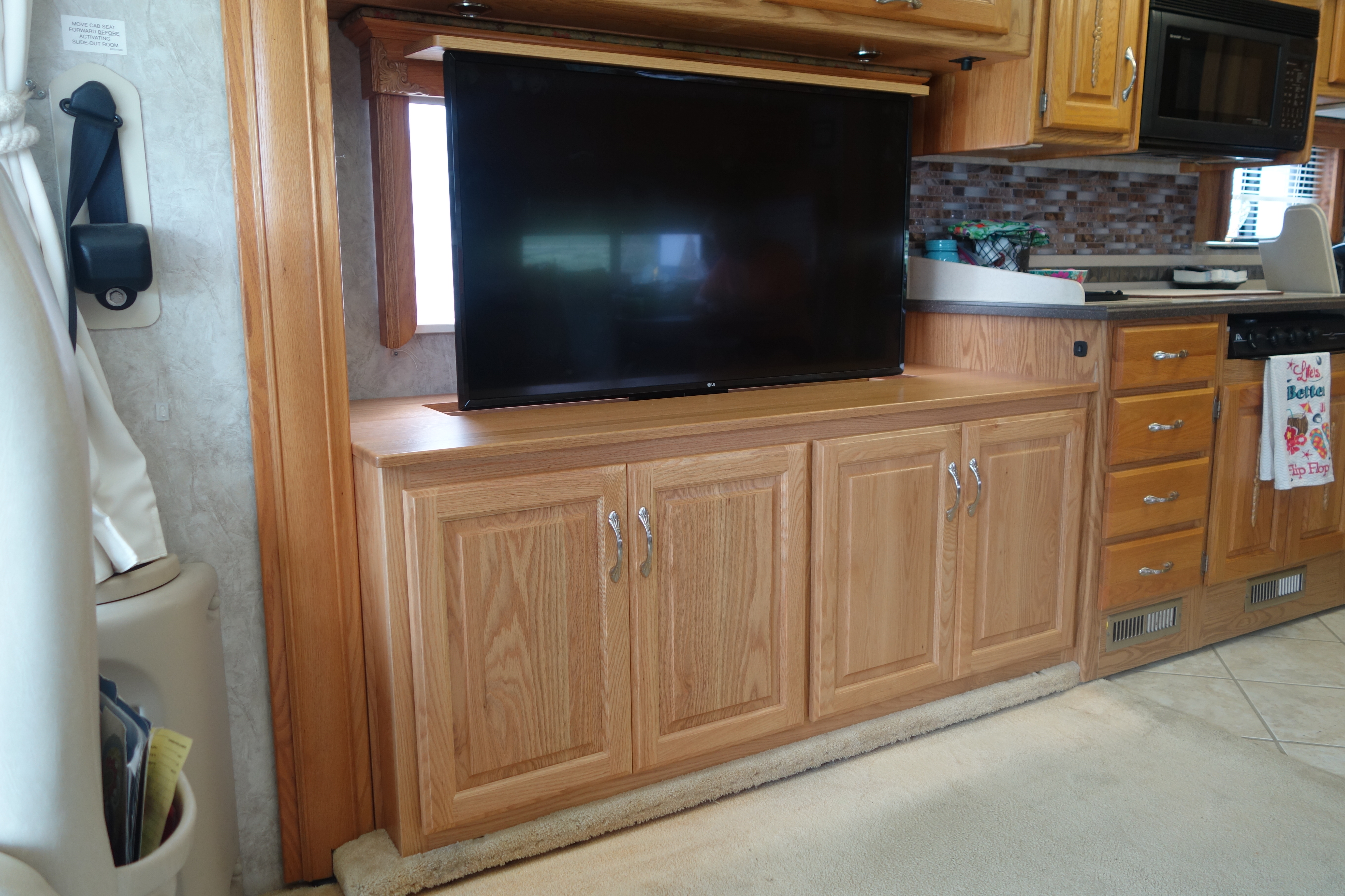 Televator TV cabinet fully lifted by motor