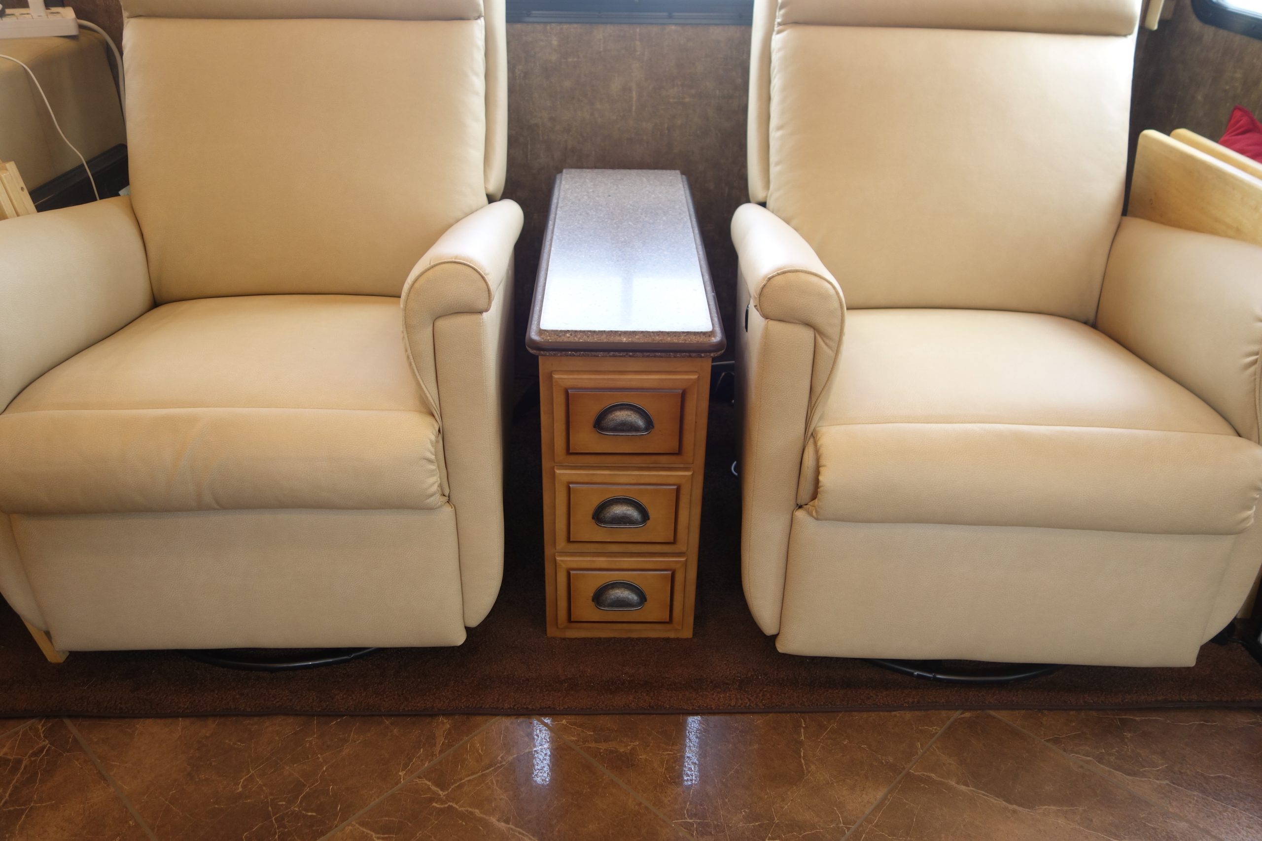 Custom RV drawers between chairs